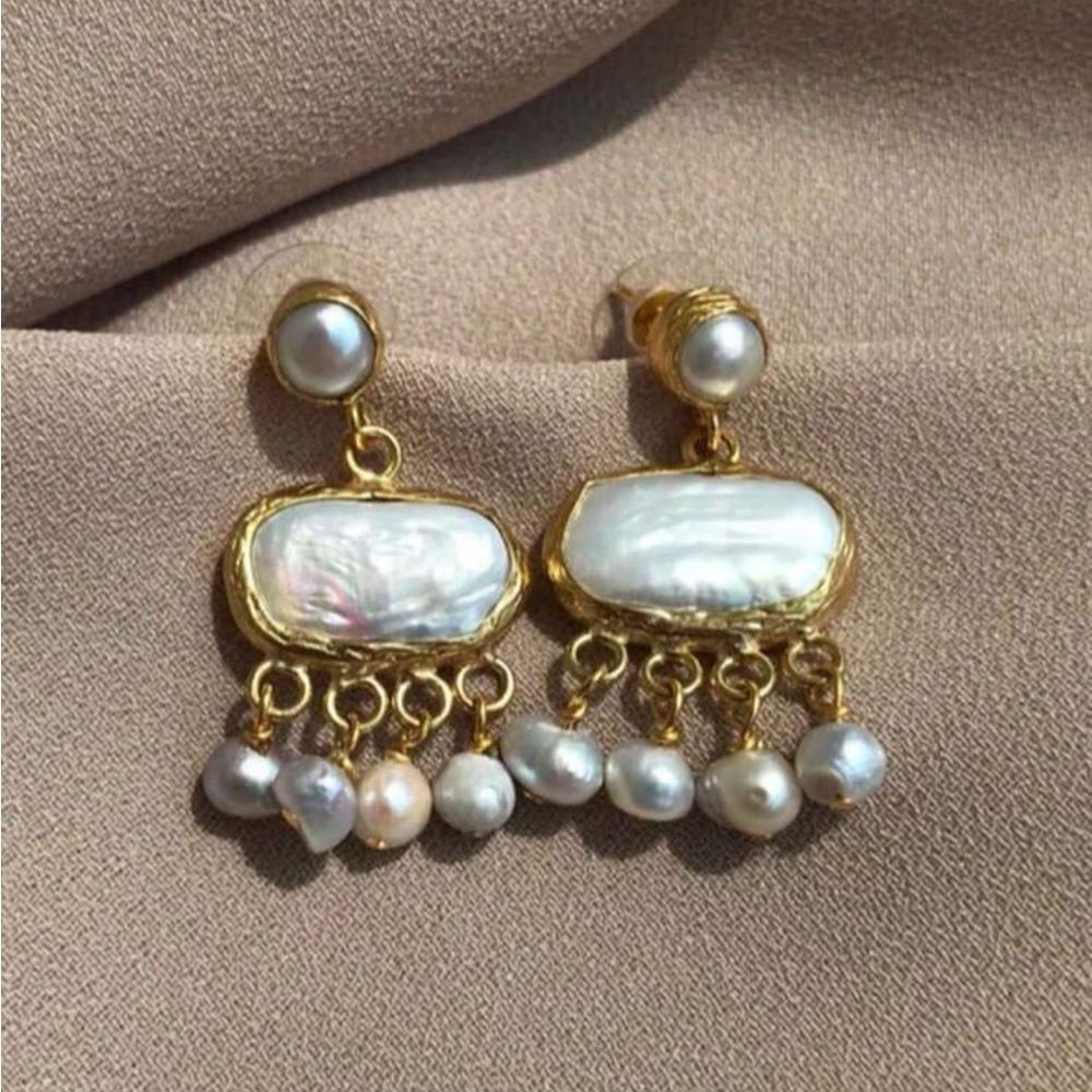 Anthropologie Gold and Pearl Dangle Earrings